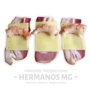 Bartolitos de bacon, gambas y queso